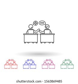Disagree on work multi color icon. Simple thin line, outline vector of colleague and business partners icons for ui and ux, website or mobile application