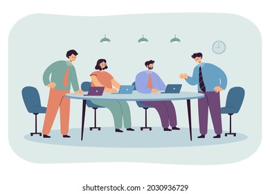 Disagreement between board of directors and office staff. Angry business partners having argument in meeting room flat vector illustration. Communication, conflict concept for banner or website design