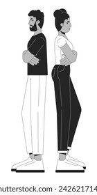 Disagreement couple african american black and white cartoon flat illustration. Black adults 2D lineart characters isolated. Emotional expressing, body language monochrome scene vector outline image