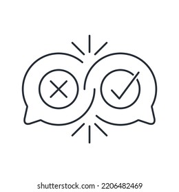 desacuerdo. Defendiendo una opinión. Icono lineal vectorial aislado en fondo blanco.