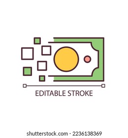 Disappearing banknote RGB color icon. Worthless money and inflation. Hyperinflation. Financial crisis. Isolated vector illustration. Simple filled line drawing. Editable stroke. Arial font used