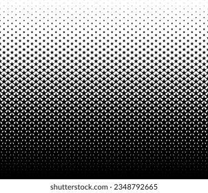 Disappearing seamless halftone vector background. Filled with black stars. Long fadeout