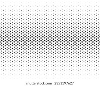 Disappearing seamless halftone vector background. Filled with black stars. Average fadeout