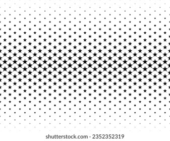 Disappearing seamless halftone vector background. Filled with black stars. Short fadeout