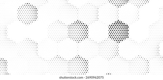 Disappearing seamless halftone vector background. Filled with black hexagones

