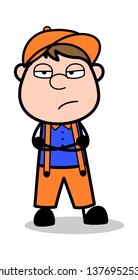 Disappoint - Retro Cartoon Carpenter Worker Vector Illustration﻿