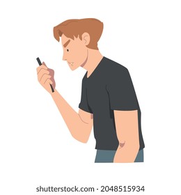 Disappointed with Bad News Man Character Reading Message on Smartphone Vector Illustration
