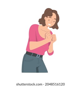 Disappointed with Bad News Woman Character with Clenched Fists Vector Illustration