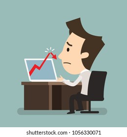 disappointed businessman, Businessman On Falling Down Chart, Vector illustration