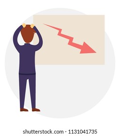 
Disappointed businessman with presenting a falling chart 
