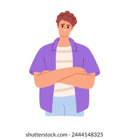 Disappointed confused doubting man. Irritated frustrated character, suspicious skeptical face expression, distrust. Sceptic doubtful emotion. Flat vector illustration isolated on white background