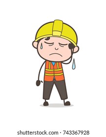 Disappointed Crying Face - Cute Cartoon Male Engineer Illustration