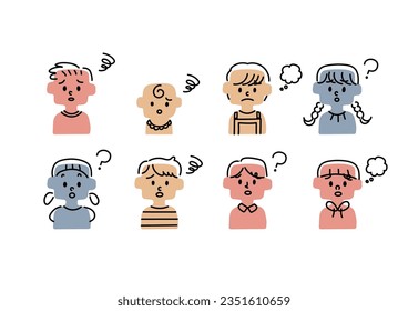 Disappointed or doubtful child icon set