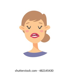 Disappointed Emoji character. Cartoon style emotion icons. Isolated girl avatars with tired facial expressions. Flat illustration women's emotional face. Hand drawn vector drawing emoticon