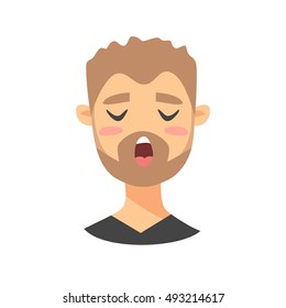 Disappointed Emoji character. Cartoon style emotion icons. Isolated boy avatars with tired facial expressions. Flat illustration black man's emotional face. Hand drawn vector drawing emoticon