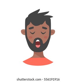 Disappointed Emoji character. Cartoon style emotion icons. Isolated boy avatars with tired facial expressions. Flat illustration black man's emotional face. Hand drawn vector drawing emoticon