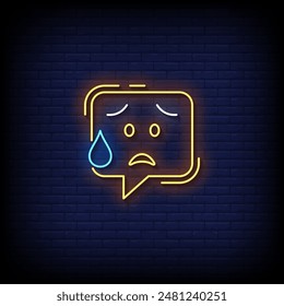 disappointed emoji symbol neon sign vector