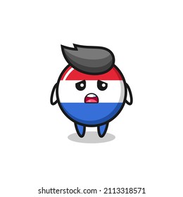 disappointed expression of the netherlands flag badge cartoon , cute style design for t shirt, sticker, logo element