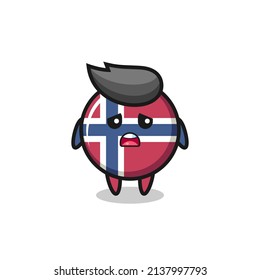 expresión de decepción de la caricatura de la insignia de la bandera noruega , diseño de estilo lindo para camiseta, pegatina, elemento logo