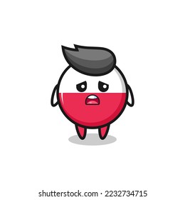 expresión de decepción de la caricatura de insignia de la bandera de polonia , diseño de estilo lindo para camiseta, pegatina, elemento logo