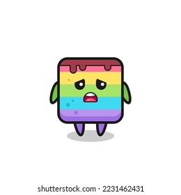 expresión de decepción de la caricatura de la tarta arco iris , diseño de estilo lindo para camiseta, pegatina, elemento logo