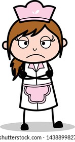 Disappointed Expression - Retro Cartoon Waitress Female Chef Vector Illustration