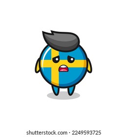 disappointed expression of the sweden flag badge cartoon , cute style design for t shirt, sticker, logo element