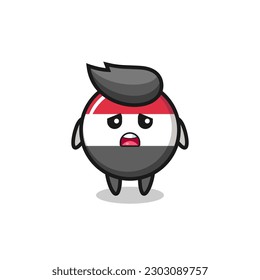 expresión de decepción de la caricatura de insignia de la bandera de yemen, diseño de estilo lindo para camiseta, pegatina, elemento logo