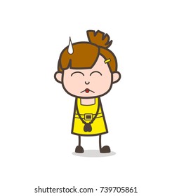 Disappointed Face with Cold Sweat - Cute Cartoon Girl Vector
