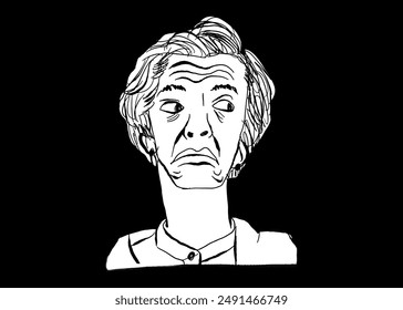 Disappointed, freehand drawing black lines old man expression, hand drawing art, separate background