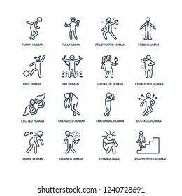 disappointed human, down drained drunk ecstatic funny free excited fantastic human outline vector icons from 16 set