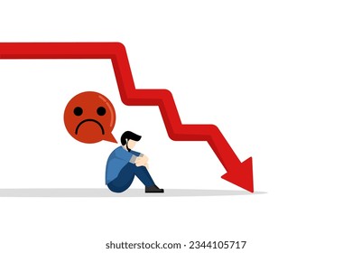 Disappointed with the investment financial crisis. Business bankruptcy. The share price fell even lower. losing money. Businessman worried about financial crisis. flat vector illustration.