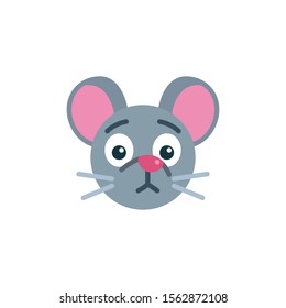Disappointed mouse face emoji flat icon, vector sign, Unhappy rat emoticon colorful pictogram isolated on white. Symbol, logo illustration. Flat style design
