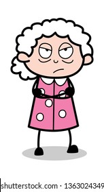 Disappointed - Old Cartoon Granny Vector Illustration