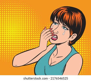 Disappointed and sad woman, crying. hand drawn style vector design illustration. 