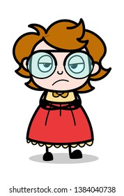 Disappointed - Teenager Cartoon Intelligent Girl Vector Illustration