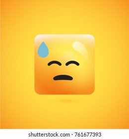 Disappointed yellow squared emoticon, vector illustration