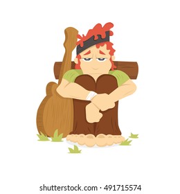 A disappointed young hipster man with guitar. Vector Flat Design Illustration