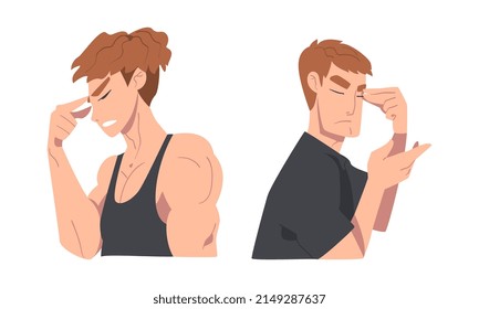 Disappointed Young Man Trying to Remember Something Feeling Frustration About Forgetting Things Vector Set