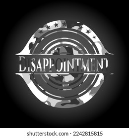 Disappointment grey camouflaged emblem. Vector Illustration. 