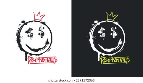 Enttäuschter Slogan mit Lächeln und King Icon tee print. 