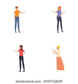Iconos de desaprobación conjunto de dibujos animados Vector. Personas con gesto negativo. Negativo, Comentarios