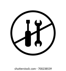 Don’t disassemble, no tools flat glyphs design sign / icon, black flat glyphs design vector, isolated on white background