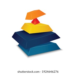 Disassembled colorful pyramid parts on white background realistic vector illustration