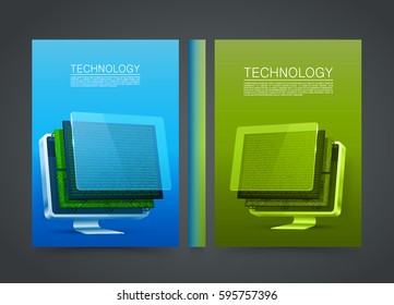 Disassembled computer in the cover. Flyer A4 technology. Vector illustration