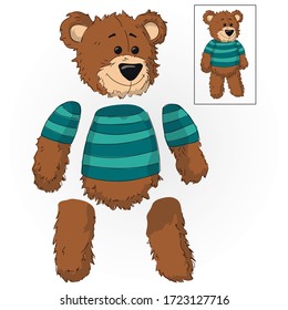 disassembled image of a teddy bear. paws, torso, head. Children's toy.