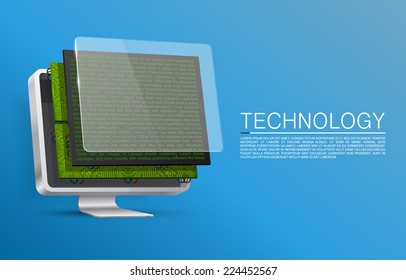 Disassembled monitor for spares. Vector illustration