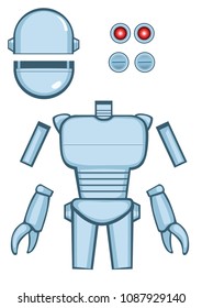 Disassembly of a cartoon robor, ready to compose different poses. Vector Illustration