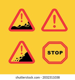 Disaster Caution Signboard Vector Flood And Landslide Ahead Icon Pack