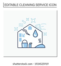 Disaster Cleaning Line Icon. Restoration Process After Earthquake, Flooding, Fire. Cleanup Services. Mopping, Wiping, Dusting. Cleaning Concept. Isolated Vector Illustration.Editable Stroke